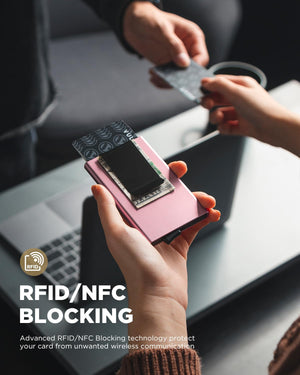 محفظة VULKIT المعدنية النحيفة — حماية RFID، حامل بطاقات منبثق مع مشبك أوراق نقدية