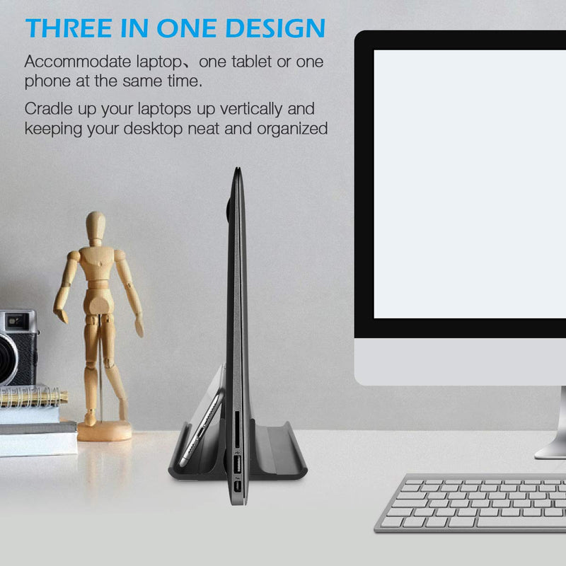 HONKID Vertical Laptop Stand, Aluminum Holder Adjustable Desktop Laptop Dock (up to 17.3 in) Compatible with All/Surface/HP/Dell/Lenovo/Gaming Laptops,Black