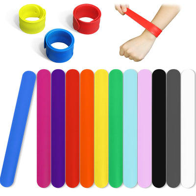 أساور Novelty Place Silicone Rainbow Slap Bracelets للحفلات، 12 لونًا من أربطة المعصم المصنوعة من السيليكون للأطفال، أنشطة فنية في الفصول الدراسية، جائزة وهدية، زي الحفلات (عبوة من 12)