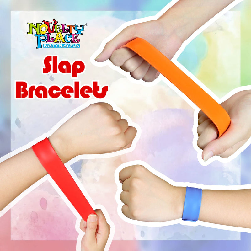 Novelty Place Silicone Rainbow Slap Bracelets Party Wrist Strap, 12 Colors Silicone Wristband for Kids Classroom Craft Activity Prize Gift Party Costume (Pack of 12)