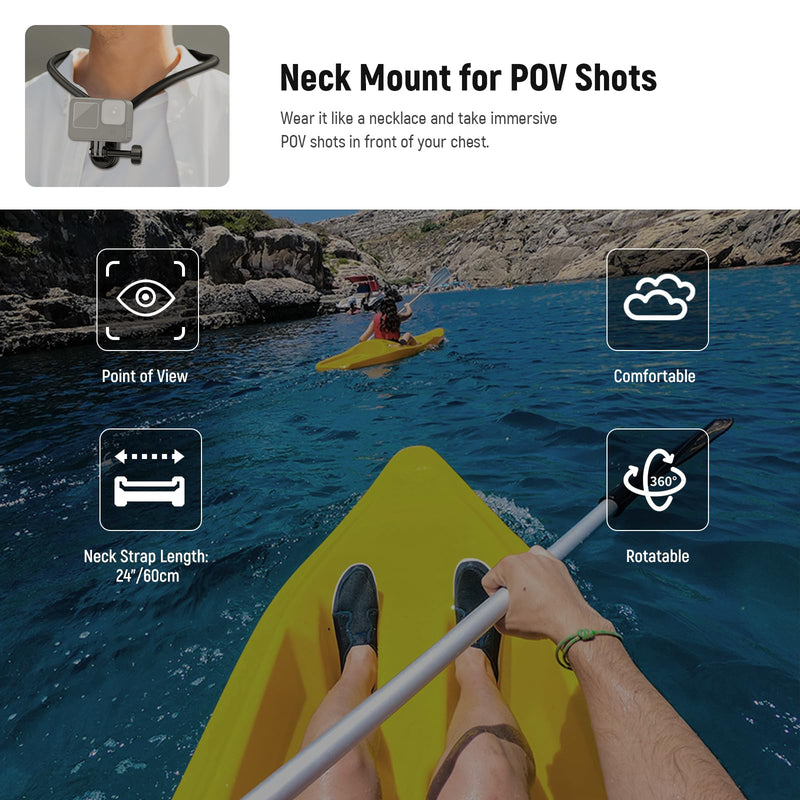 NEEWER Magnetic Neck Mount Compatible with GoPro Hero 13 12 11 MAX DJI Action 4 Insta360 iPhone 15 Pro Max Samsung S23, Quick Release Flexible POV Action Camera Neck Mount Adapter & Phone Holder, GP15