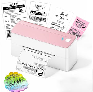 طابعة ملصقات حرارية بلوتوث 4×6 وردية — لاسلكية، متوافقة مع iPhone وUSPS وEtsy وAmazon
