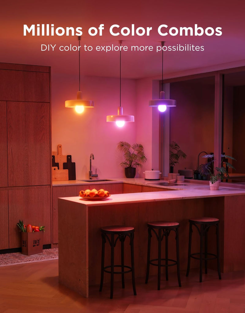 Govee Smart Light Bulbs, Color Changing Light Bulb, Work with Alexa and Google Assistant, 16 Million Colors RGBWW, WiFi & Bluetooth LED Light Bulbs, Music Sync, A19, 800 Lumens, 4 Pack