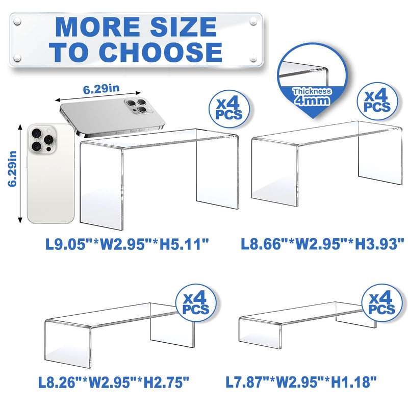 Aheroi Acrylic Risers Display Stands, Acrylic Stands for Display 16Pcs 4Set